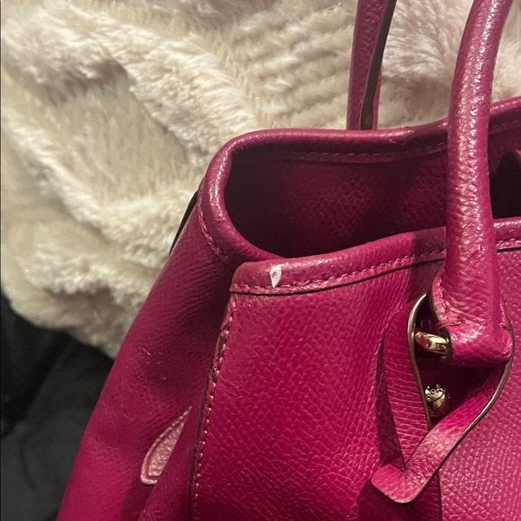 Coach Magenta Leather Satchel with Scarf Accent Key Holder CALLOUTS - Picture 4 of 16
